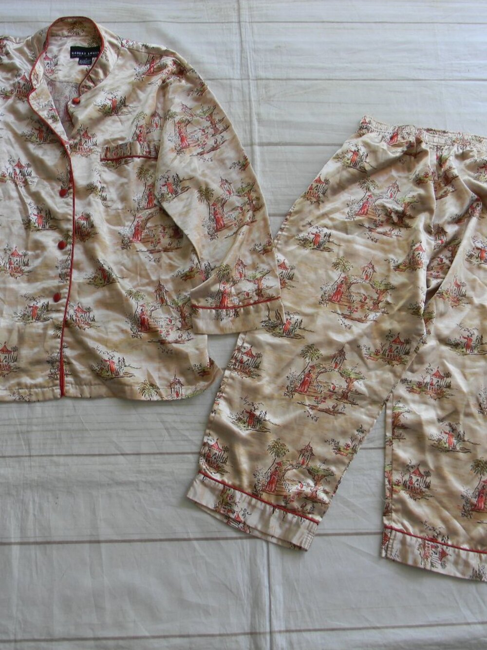 ROBERT LOUIS SILK BLEND MANDARIN ASIAN PRINT FUN LONG SLV PJ SET SZ S